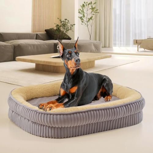 DEBANG HOME Orthopädisches Hundebett für extra große Hunderassen, hochdichtes Schaumstoff-Hundesofa, ovales Hundebett, Haustier-Couch-Bett mit abnehmbarem, waschbarem Bezug und rutschfester Unterseite von DEBANG HOME