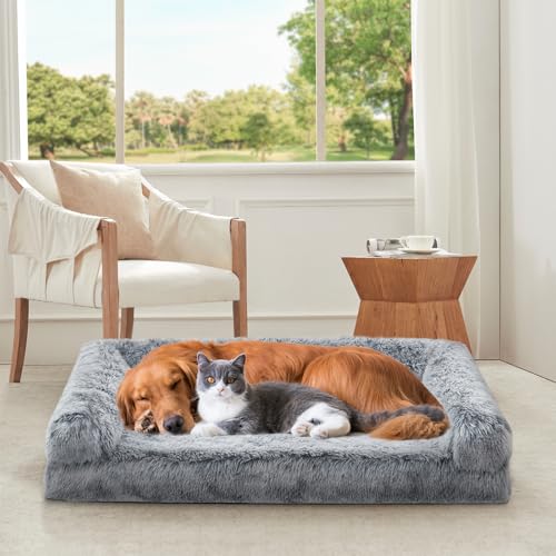 Orthopädisches Hundebett für Jumbo, große und mittelgroße Hunderassen, Hundesofa mit Kissen, hochdichter Schaumstoff-Hundebett, wasserdicht, Deluxe-Plüsch-Hundebetten mit abnehmbarem, waschbarem Bezug von DEBANG HOME