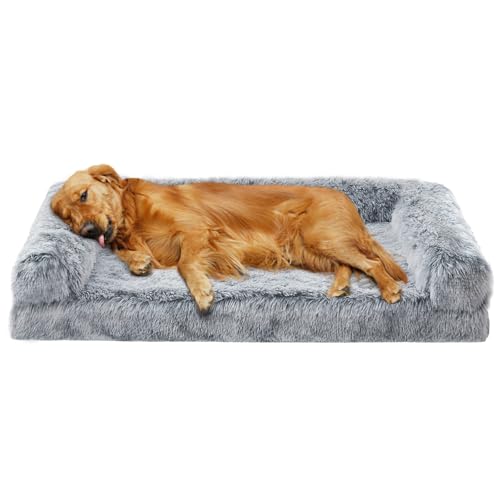 Orthopädisches Hundebett für Jumbo, große und mittelgroße Hunderassen, Hundesofa mit Kissen, hochdichter Schaumstoff-Hundebett, wasserdicht, Deluxe-Plüsch-Hundebetten mit abnehmbarem, waschbarem Bezug von DEBANG HOME