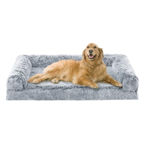 Orthopädisches Hundebett für große, mittelgroße Hunderassen, Hundesofabetten mit Kissen, hochdichter Schaumstoff-Hundebetten, wasserdicht, Deluxe-Plüsch-Couch-Hundebett mit abnehmbarem, waschbarem von DEBANG HOME