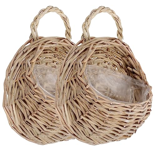 DECHOUS 2 Stück Rattan Wandtöpfe Für Pflanzen - Geflochtene Blumenkörbe Aus Seegras Als Wandkorb Für Outdoor-Pflanzen Hängepflanzgefäße Für Balkon Und Garten Dekorative von DECHOUS