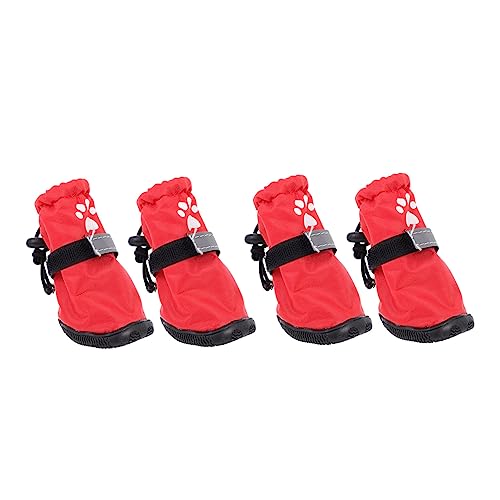 DECOMELODY 4 Stück Regenstiefel Für Haustiere Schuhschutz Anti-rutsch-hundestiefel Reflektierende Hundeschuhe rutschfeste Haustierschuhe Regenschuhe Für Haustiere Pfote Rot Polyester von DECOMELODY