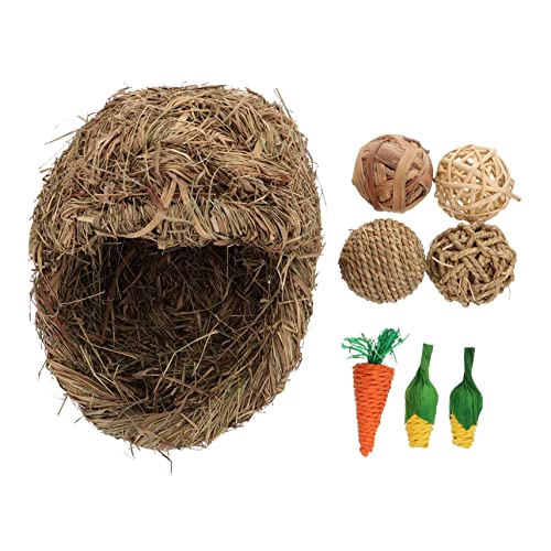 DECOMELODY 1 Satz Kaninchen-Gras-Nest -Meerschweinchen Käfigmatte für Meerschweinchen Hasenhaus Hamster hamsterspielzeug Ruhenest für Haustiere handgewebtes Hasennest Stroh von DECOMELODY