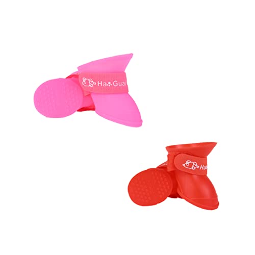 DECOMELODY 2 Paar 4pcs Pet Regenschuhe Anti-rutsch-Haustier Hund Regenschuhe Candy Color Haustier Regenschuhe Verschleißfestigkeit Haustierschuhe wasserdichte Silikon Haustier Regenschuhe von DECOMELODY