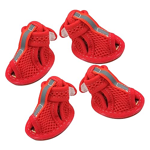 DECOMELODY 4 Stück Haustiersandalen Schnauze Bausatz Paws pfotenschutz Schuhe für hundepfoten Hund Sandalen Atmungsaktive Hundeschuhe Netzgewebe für die Rindersehnenunterseite rot von DECOMELODY