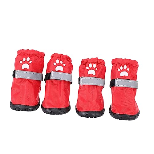 DECOMELODY 4 Stück Regenstiefel für Haustiere hundeschuhe Dog Shoes Outdoor wasserdichte Schuhe Hundestiefel Hund Regenschuhe Heimtierbedarf Rutschfester Haustierstiefel Polyester rot von DECOMELODY