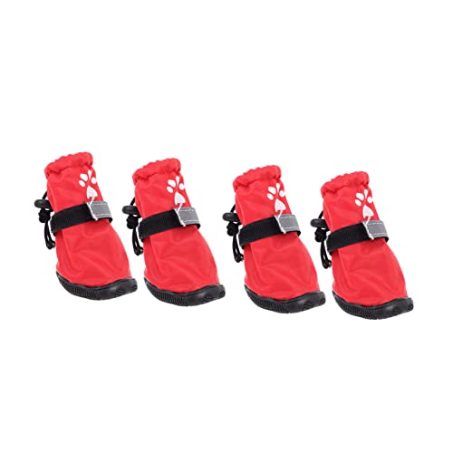 DECOMELODY 4 Stück Regenstiefel für Haustiere hundeschuhe Dog Snow Shoes Dog Shoes Hundestiefel Outdoor-Schuhe Hund Regenschuhe Haustier Stiefel rutschfeste Welpenschuhe Polyester rot von DECOMELODY