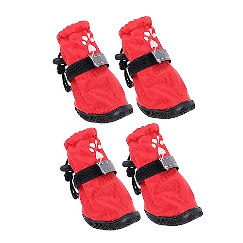 DECOMELODY 4 Stück Regenstiefel für Haustiere hundeschuhe hundezubehör Dog Shoes Pfotenschutz für Hundestiefel Winterschuhe für Hunde Heimtierbedarf Haustier Hund Fußschutz Polyester rot von DECOMELODY