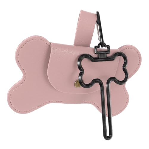 DECOMELODY Hundetasche Hundekotbeutel Gassibeutel Spender Kotschaufel Hundewagen Kotbeutel Hunde Haustier Kiste Kotbeutelhalter für den täglichen Gebrauch tragbarer Kotbeutelhalter Leder Rosa von DECOMELODY