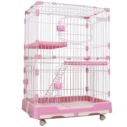 Großer 3-stöckiger Katzenkäfig aus Draht, Katzenlaufstall, Box, Hundehütte – Kleintierkäfig-Auslaufplatz mit Plattformbett und Leiter - Haustiergehege für Chinchillas, Kätzchen,Pink von DECORN