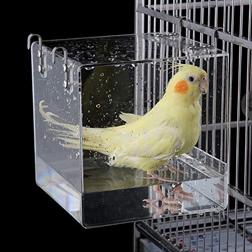 DEDC Vogelbadewanne Hängende Vogeltränke Schale Transparent Acryl Vogeltränke Box mit Haken Vogelkäfig Zubehör für Wellensittiche Finken Wellensittich Kanarienvogel von DEDC