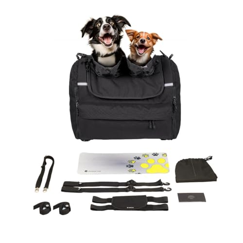 DEEMEED Motorrad Hundetasche für 2 Tiere, Transporttasche für Hunde & Katzen, Cordura Stoff, belüftet & stabil, Universal-Befestigung für Motorrad, Auto & Zug von DEEMEED