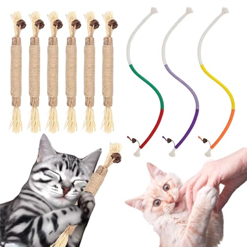 DEEMEIS Katzenminze Sticks, 6 Stück Katzenminze Sticks, 3 Stück Katzenminze Spielzeug Beißseil 70 cm Katzenspielzeug Beißseil, Katzen Sticks, Kausticks Interaktives Katzenspielzeug, Dental Kau von DEEMEIS