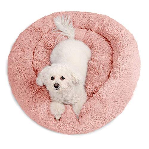 Beruhigendes Haustierbett Donut Hundebett Katzenkissen Höhlenbett Flauschige Kuschelkissen mit Weiche Außenbezug für Kleine Mittelgroße und Übergroße Hunde Welpen Schlafplatz, Rosa, L-70x70x18cm von DEEN