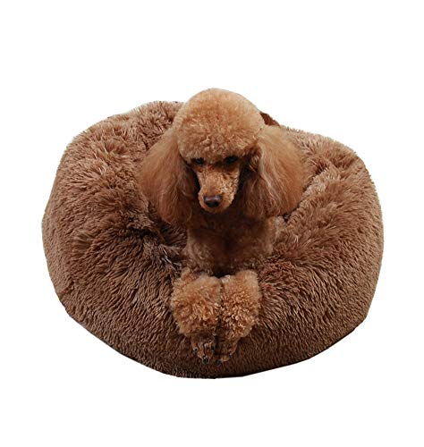 DEEN Kuschelig Katzenbett Haustier Schlafplatz Flauschig Rund Katzenbettchen Waschbar Hundebett Welpen Kissen Bezug Hundematratze Warm Hundekorb für Katzen Hunde Hündlin, Braun, 50cm von DEEN