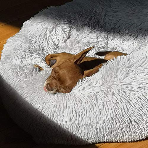 Warmes, beruhigendes Hundebett, rundes Welpennest, Kuscheltier mit Kunstfellkissen, Hundesofa Pads, Schlafkorb, waschbar, für Katzen und Hunde im Winter, Grau, 70 cm von DEEN