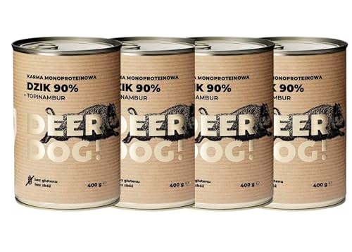 DEER DOG! (4 x 400g) - Fleischanteil 90% - | Premium Hunde-Dosenfutter aus Wildschwein + Topinambur| Getreidefreies Nassfutter für Hunde | Hunde-Dosenfutter mit hohem Fleischanteil von DEER DOG!