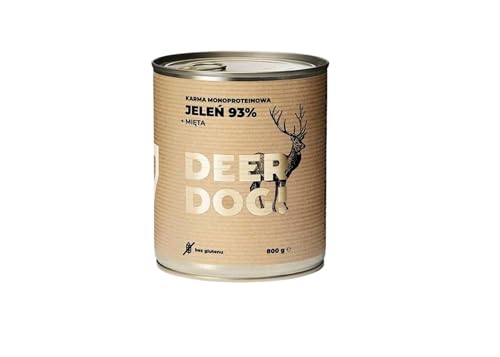 DEER DOG! (1 x 800g) - Fleischanteil 93% - | Premium Hunde-Dosenfutter aus Hirsch + Minze| Getreidefreies Nassfutter für Hunde | Hunde-Dosenfutter mit hohem Fleischanteil für alle Rassen von DEER DOG!