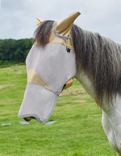 DEERFAMY Pferde Fliegenmaske mit Nasen & Ohren schutz, Pferdefliegenmaske atmungsaktiv UV-Schutz PVC L, Geld von DEERFAMY