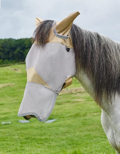 DEERFAMY Pferde Fliegenmaske mit Nasen & Ohren Schutz, Pferdefliegenmaske atmungsaktiv UV-Schutz PVC L, Geld von DEERFAMY