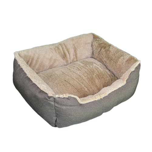 DEFACTO Hundebett, Hundekissen in Leinenoptik, Hundekorb, erhöhte Ränder, rutschfeste Unterseite (BRAUN, 120L x 90B x 30H) von DEFACTO