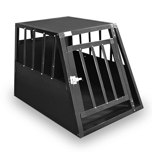 Defacto Hundetransportbox Alu Hundebox Reisebox Autobox Gittertür abschließbar Aluminium Transportbox für Hunde Tiertransportbox (Schwarz, (M) 59X69X50 cm) von DEFACTO