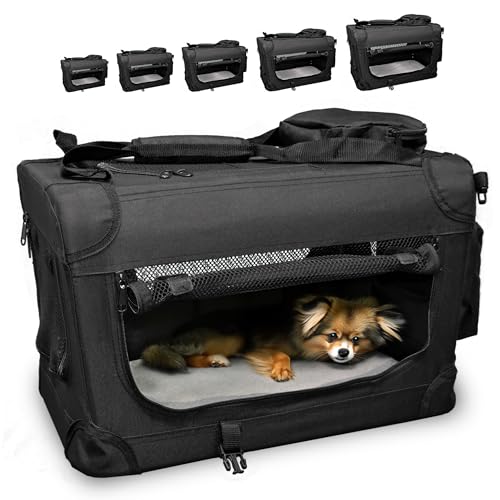 DEFACTO Hundebox Hundetransportbox faltbar & tragbar, Transportbox für Hunde, Katzen und Haustiere, Hundetasche robust Anthrazit, Transporttasche (3XL, Schwarz) von DEFACTO