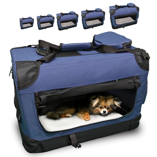 DEFACTO Hundebox Hundetransportbox faltbar & tragbar, Transportbox für Hunde, Katzen und Haustiere, Hundetasche robust Anthrazit, Transporttasche (M, Dunkelblau) von DEFACTO