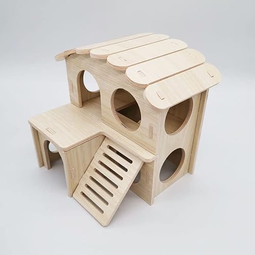 DEFKIYT Hamsterversteck Haus, Hamsterhaus Doppeldecker Rennmaus Haus Hamster Holzhaus mit Leiter Hamster Labyrinth Haus Käfig Zubehör für Zwerghamster Rennmaus Maus Kleintiere von DEFKIYT