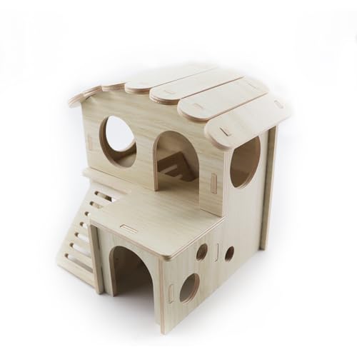 DEFKIYT Hamsterversteck Haus, Hamsterhaus Doppeldecker Rennmaus Haus Hamster Holzhaus mit Leiter Hamster Labyrinth Haus Käfig Zubehör für Zwerghamster Rennmaus Maus Kleintiere von DEFKIYT