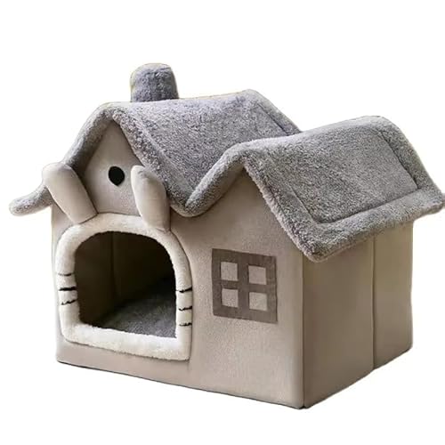 Katzennest mit Doppeldach, vier Jahreszeiten, universelles Haus, kleines Hundebett, warm, abnehmbar und waschbar, Grau, L 49 x 39 x 46 cm von DEJIN