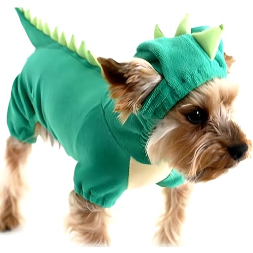 DELIFUR Dinosaurier Hund Halloween Kostüm Haustier Dino Hoodie für kleine und mittlere Hunde (Grün, 3XL) von DELIFUR