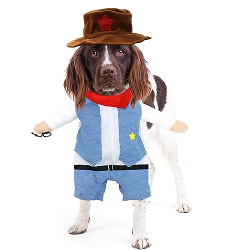 DELIFUR Halloween-Cowboy-Kostüme – Katzen-Weihnachts-Cowboy für Partys, besondere Anlässe, West-Cowboy-Uniform mit Hut, lustiges Haustier-Cowboy-Outfit, Kleidung (M) von DELIFUR