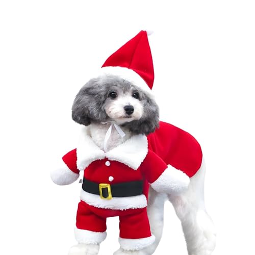 DELIFUR Haustier Weihnachtskostüme Hundeanzug mit Mütze Weihnachtsmann Anzug Hunde Hoodies Katze Weihnachtskostüme Partyanzug Warm im Winter (Rot,M) von DELIFUR