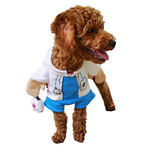 DELIFUR Hund Katze Arzt Kostüm Haustier Arzt Kleidung Halloween Jeans Outfit Bekleidung (L, Doctor) von DELIFUR