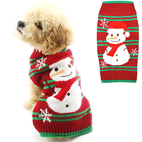 DELIFUR Hund Schnee Pullover Schneemann Pullover Weihnachten Hund Urlaub Pullover Neujahr Weihnachten Pullover Haustierkleidung für kleinen Hund und Katze (Schneemann, XL) von DELIFUR