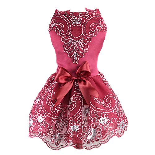 DELIFUR Hund Spitze Brautkleid Tutu Rock Welpen Katze Blumen Prinzessin Kleid Haustier Geburtstagsparty Kostüm für Frühling Sommer (Rot, L) von DELIFUR