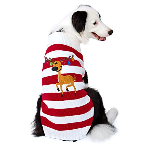 DELIFUR Hund Winter Rentier Pullover Katze Pullover Haustier Weihnachten Elch Bells Pullover Halloween Rentier für kleinen Hund und Katze (L, Rot) von DELIFUR