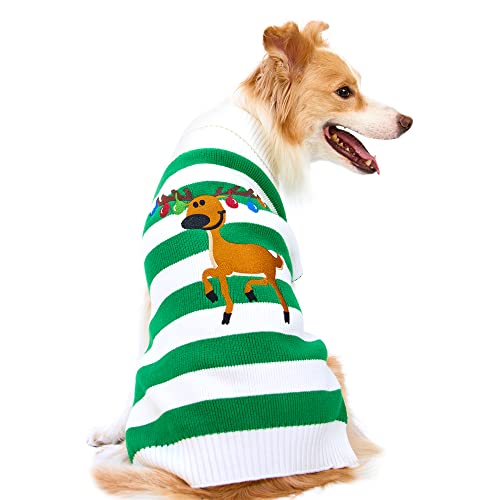 DELIFUR Hund Winter Rentier Pullover Katze Pullover Haustier Weihnachten Elch Bells Pullover Halloween Rentier für kleinen Hund und Katze (S, Grün) von DELIFUR