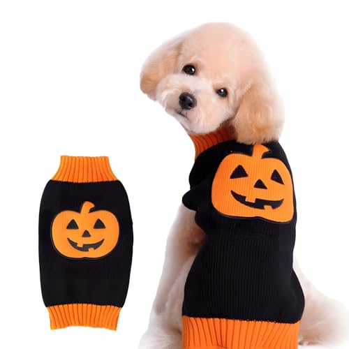 DELIFUR Hundepullover Kürbis Haustierkostüm Halloween Weihnachtsfeier für Katze und Welpen (L, Lächelnd) von DELIFUR