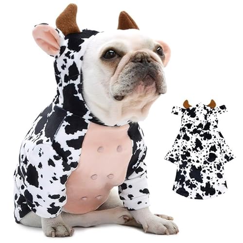 DELIFUR Kuh-Hundekostüm, französische Bulldogge, lustiges Kuh, Urlaubs-Outfit, niedlicher Kapuzenpullover, Halloween-Kostüm für Katzen, Welpen, kleine und mittelgroße Hunde (Größe XL) von DELIFUR