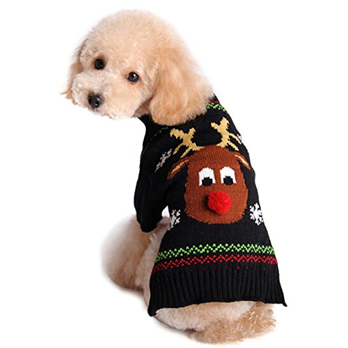 DELIFUR Red Nosed Rentier Pullover Haustier Urlaub Kleidung Katzen Pullover Hunde Pullover Winterkleidung Teddy Pudel Herbst Winter Kleidung Hundebekleidung (L) von DELIFUR