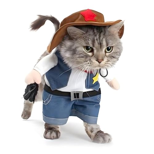 DELIFUR Weihnachtskostüme,Der Cowboy für Party Weihnachten Special Events Kostüm,West Cowboy Uniform mit Hut, Lustiges Haustier Cowboy Outfit Kleidung für Hund Katze (M) von DELIFUR