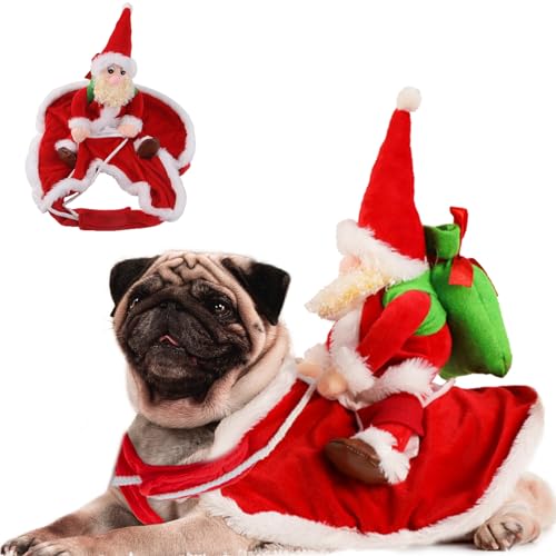 DELIFUR Weihnachtsmann Hund Kostüm Weihnachten Haustier Kleidung Weihnachtsmann Reiten Haustier Cosplay Kostüme Party Verkleiden Hunde Katzen Outfit für kleine mittelgroße Hunde (Large) von DELIFUR