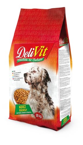 DeliVit Adult Energy 28/13 Trockenfutter für Hunde, 20 kg, mit Proteinen und Fetten, hergestellt in Italien, mit ausgewählten Inhaltsstoffen von DELIVIT