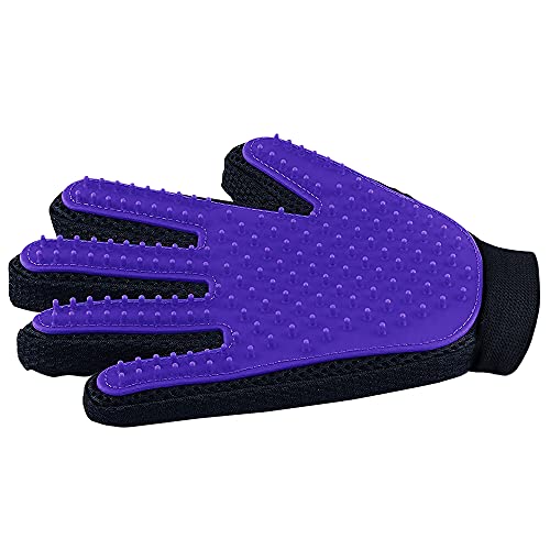 Handschuh zum Entfernen von Haustierhaaren – sanfte Fellpflege-Handschuh – Massage-Handschuh mit verbessertem Fünf-Finger-Design – perfekt für Hunde und Katzen mit langem und kurzem Fell – 1 Packung (rechte Hand), Violett von DELOMO