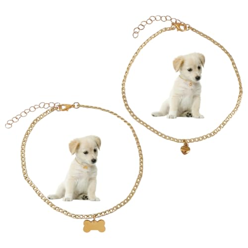 DELORIGIN 2 Stück Haustierkette Halskette Katze Hund Halsband Edelstahl Haustier Halskette Verstellbar Katzenhalsband mit Knochen Herz Anhänger Haustier Zubehör Ornamente für kleine Hunde Katzen von DELORIGIN