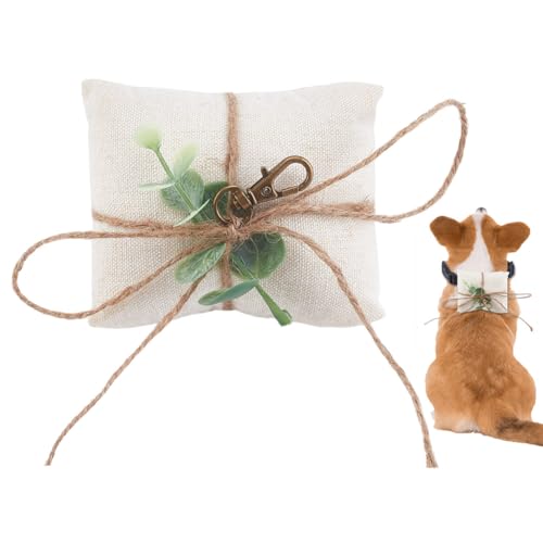 DELORIGIN Ringträger für Hunde, Hochzeitsringkissen mit Legierungsverschluss für Hundehalsband, Jute mit Blatt, alte Spitze, Paar-Ring-Aufbewahrung für Verlobung, Hochzeitsantrag, Haustierzubehör für von DELORIGIN