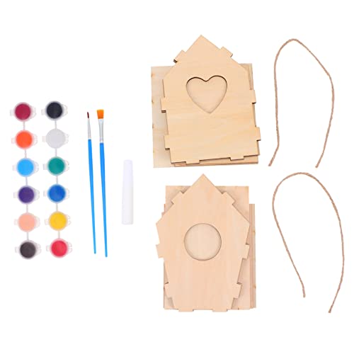 1 Set Holz-Holzhandwerk for Kinder Ornament Lindenholz Vogelnest Seil Vogelhaus Holz Vogelhaus Anhänger Erdtöne Holz Vogelnest Make-up Solides Vogelhaus/42 (Color : As Shown, Size : 13x11x1cm) von DELURA