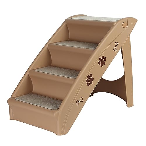 Hunderampe, Hundetreppe für Kleine Hunde – Hundebett für Betten, Couch für Katzen Und Hunde, Zusammenklappbare Haustierstufen, rutschfeste Hundestufen, 4 Stufen (Color : Brown) von DELURA